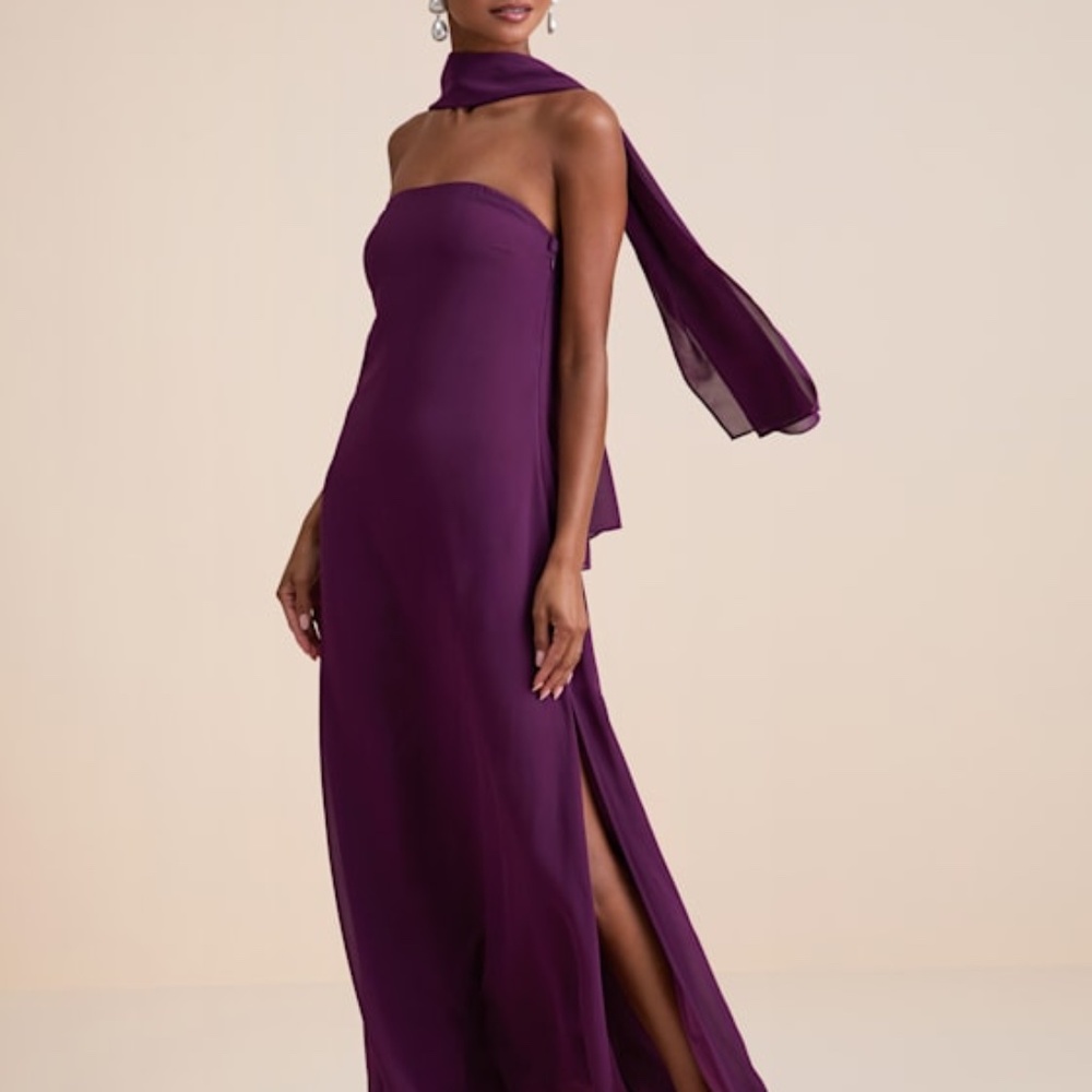 Lulus Rawya Plum Purple Strapless Maxi Dress And Scarf Set - Size XL